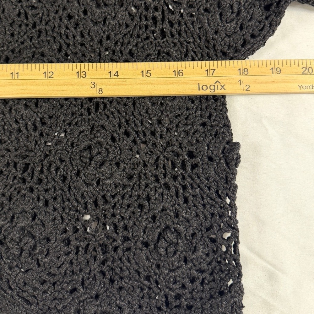 Vintage Y2K Hand Knitted Black Crochet Cardigan Open Knit OS Witchy Whimsigoth - Picture 4 of 6